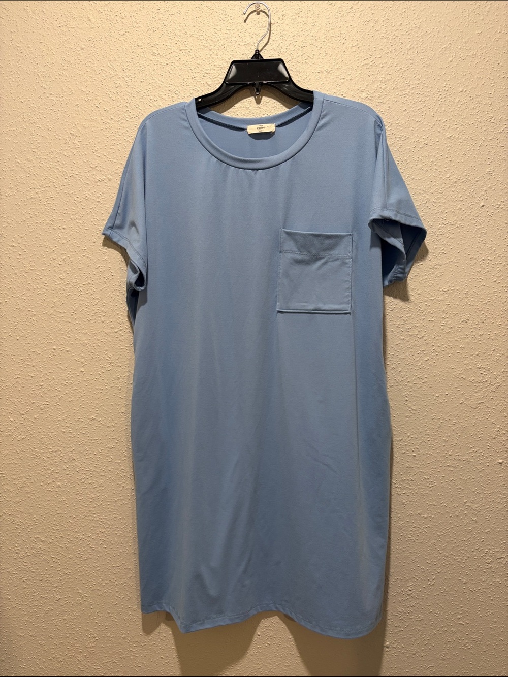 entro Light Blue Midi T-Shirt Dress with Chest Pocket